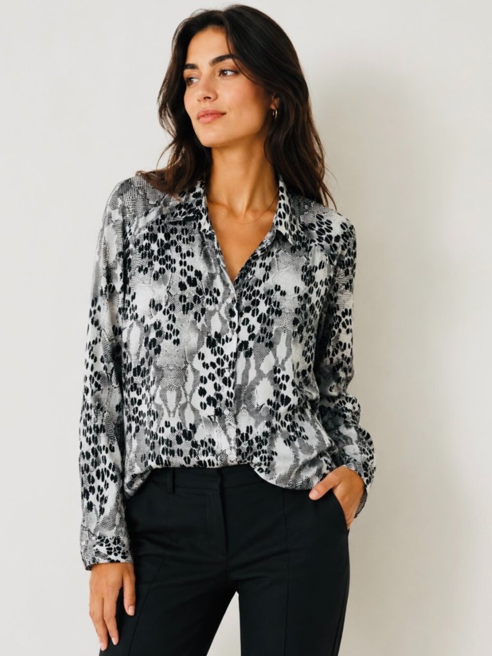 Express Black & Gray Button Down Long Sleeve Shirt - Size L